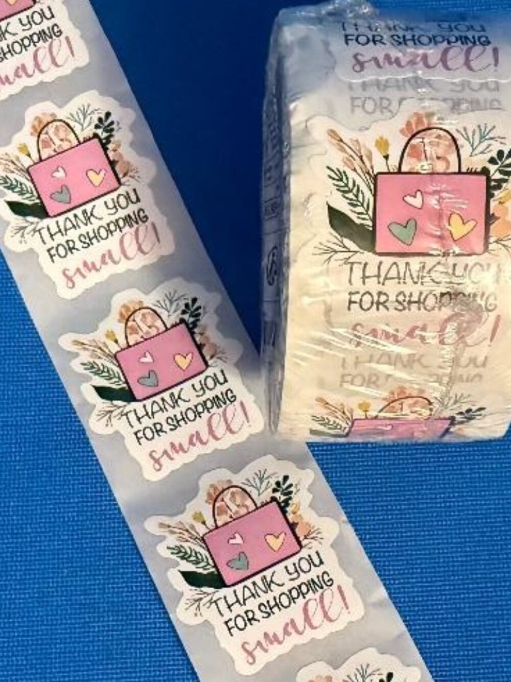 NEW  500 PACK " THANK YOU FOR SHOPPING SMALL ! " STICKERS ( SEALED ROLL OF 500 )